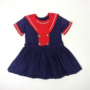 Vintage Dress Girls Size 2-3T Navy Sailor Drop Waist